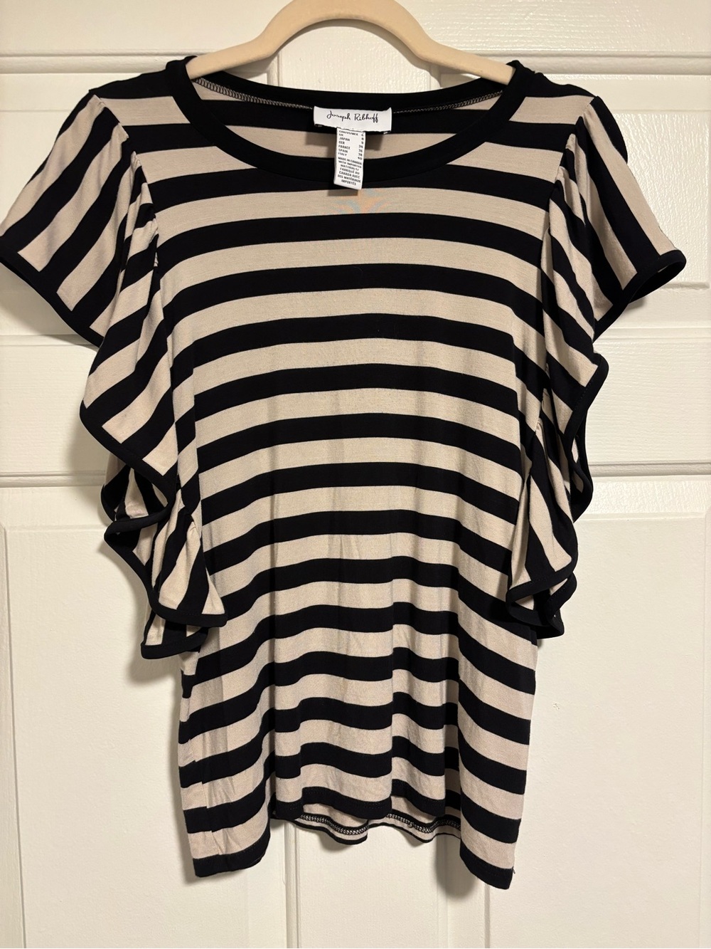 Joseph Ribkoff flutter sleeve top - black & cream
